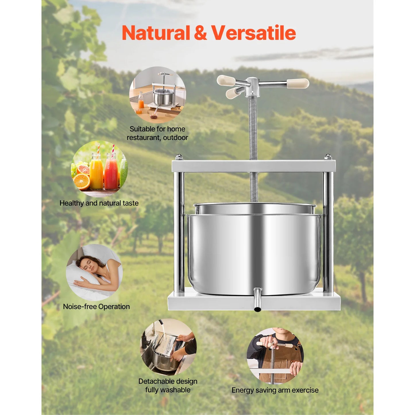 Vevor Manual Fruit Wine Press Stainless Steel For Kitchen