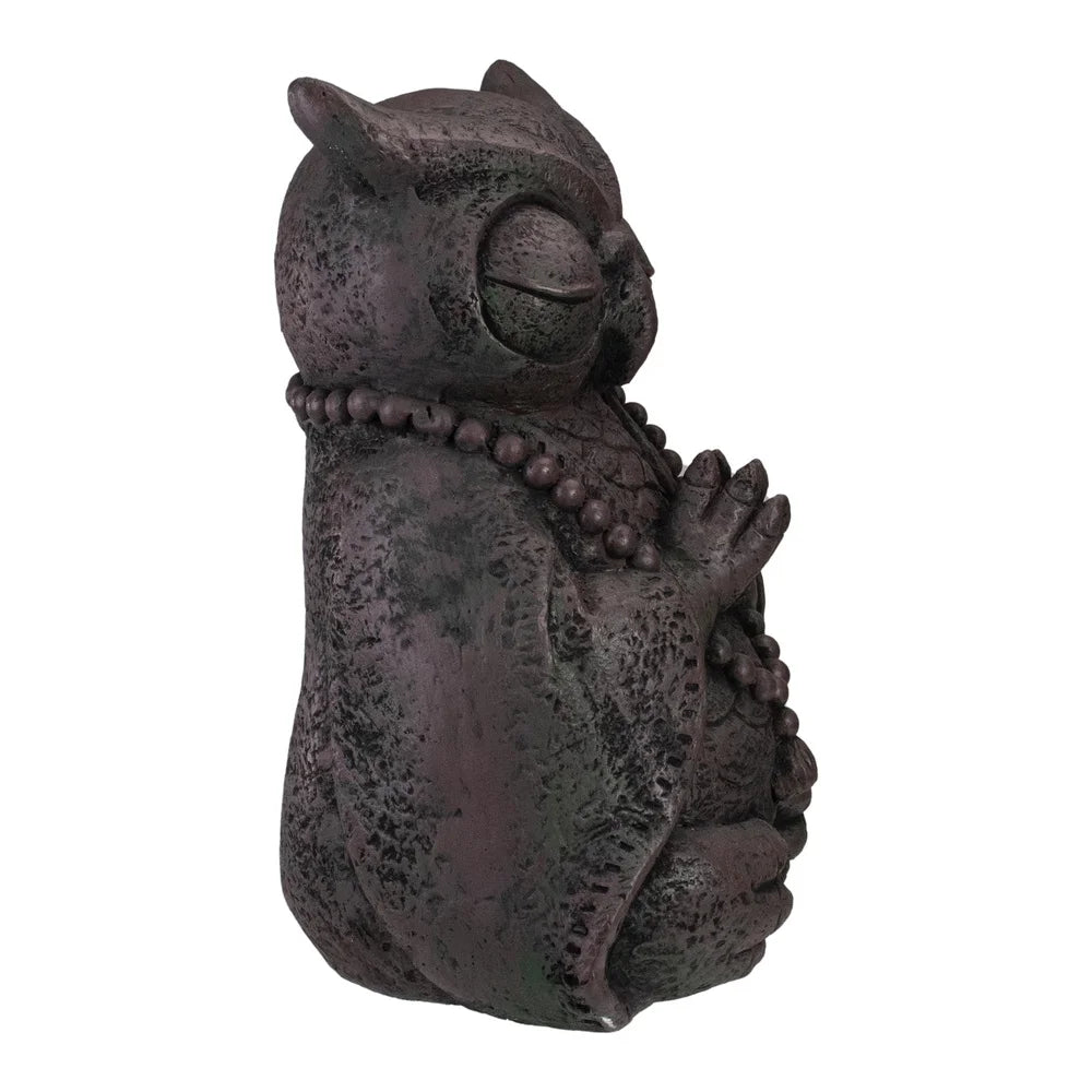 XMSJ Meditating Owl Garden Statue Polystone Zen Lotus