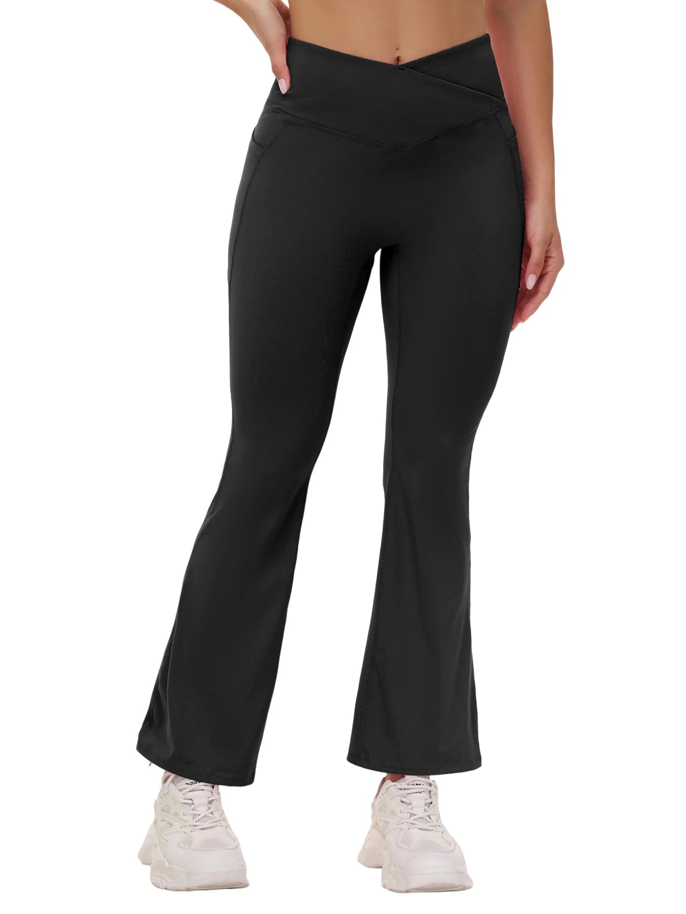 Women Hip Yoga Pants With Crossed Pockets Bellbottoms