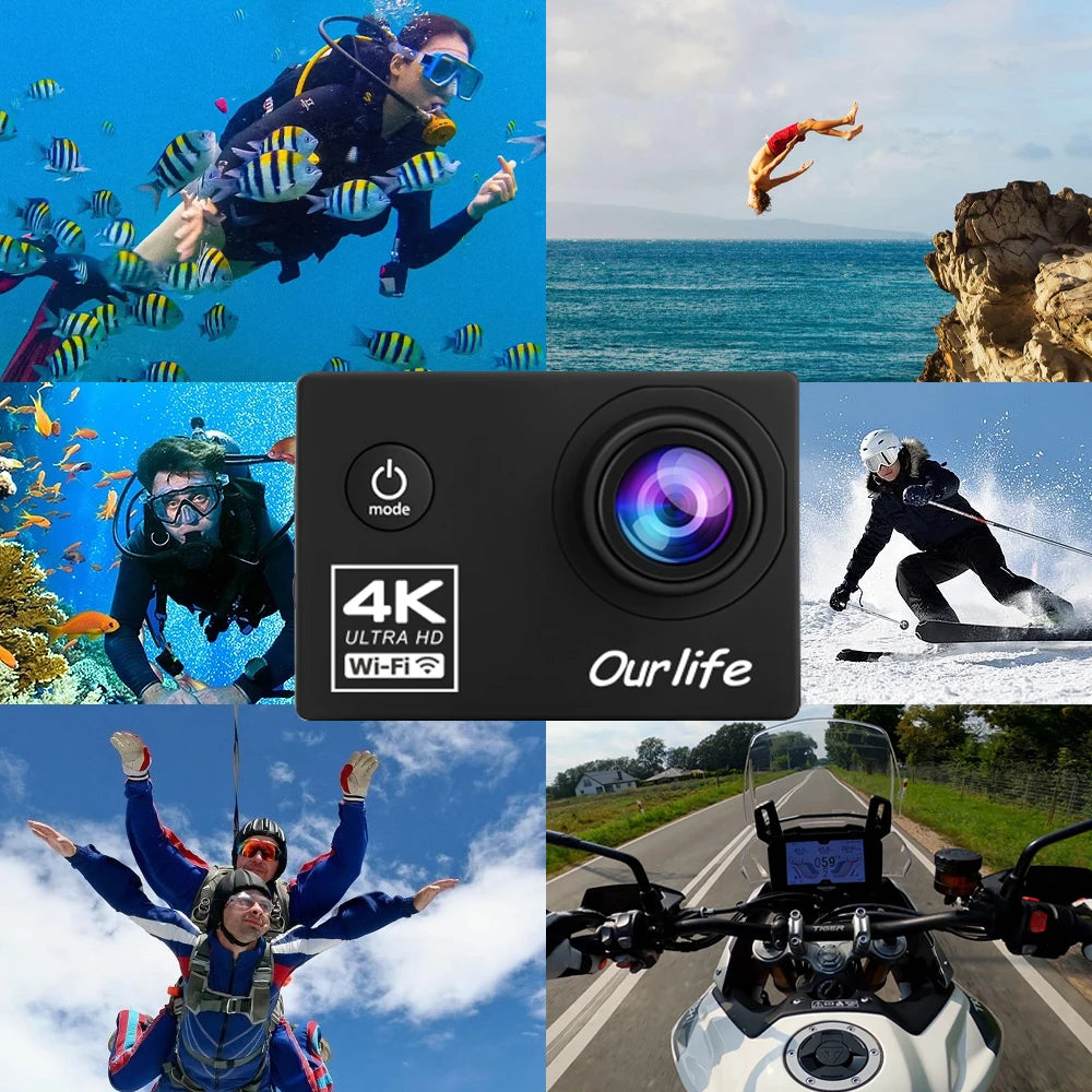 OURLIFE Action Camera 4K 30FPS Waterproof 30m DVR Pro