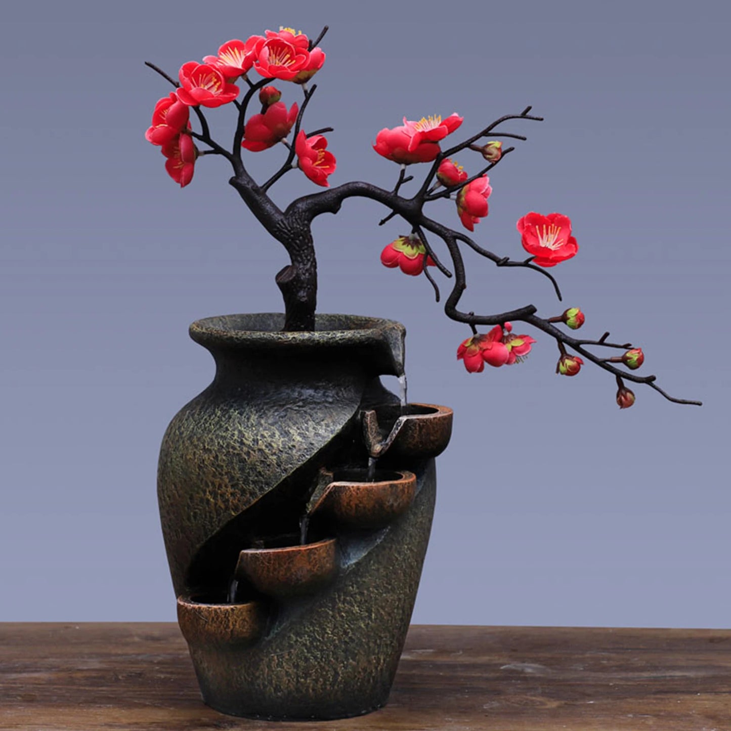 Zen Rock Water Fountain With LED Light And Mist For Desk