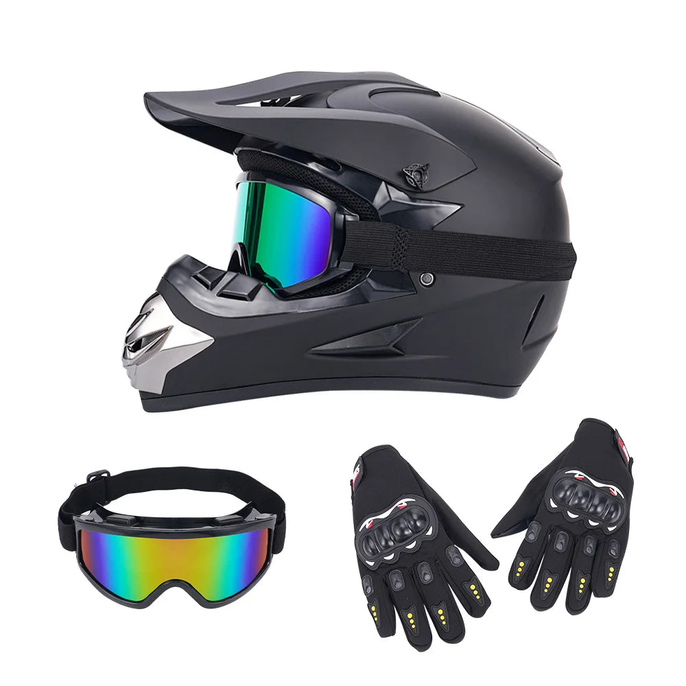 Off Road Full Face Helmet Goggles Gloves Mask DOT Certified
