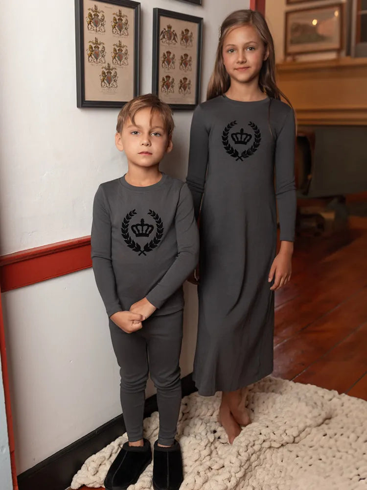 Persejoy Royal Velvet Crown Cotton Pajamas For Kids