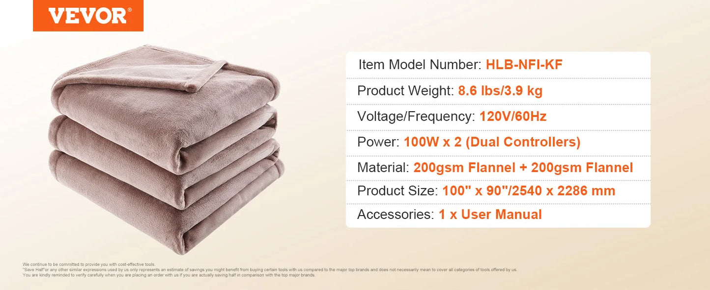 VEVOR Heated Blanket Electric Throw Soft Flannel Sherpa