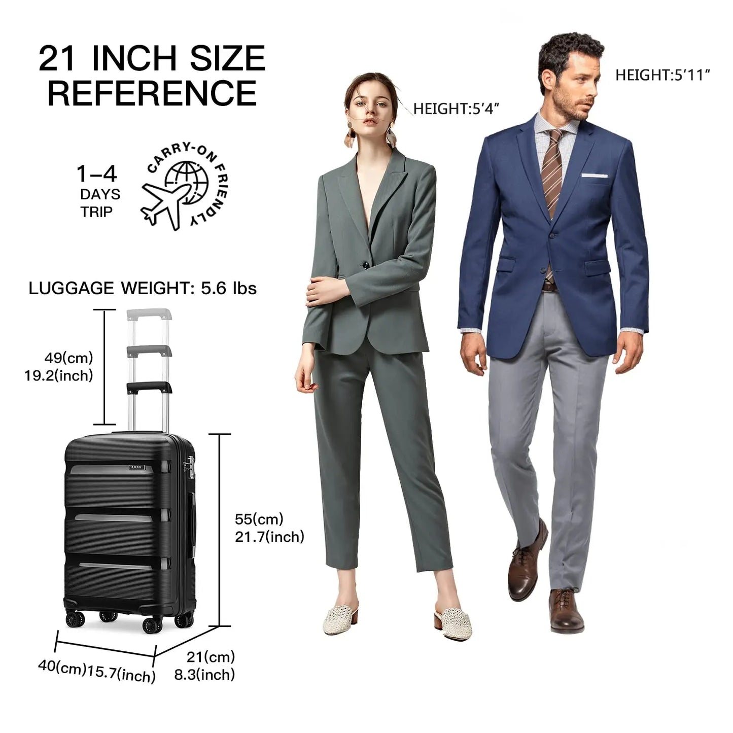 Kono Polypropylene Hardside Carryon Luggage With TSA Lock