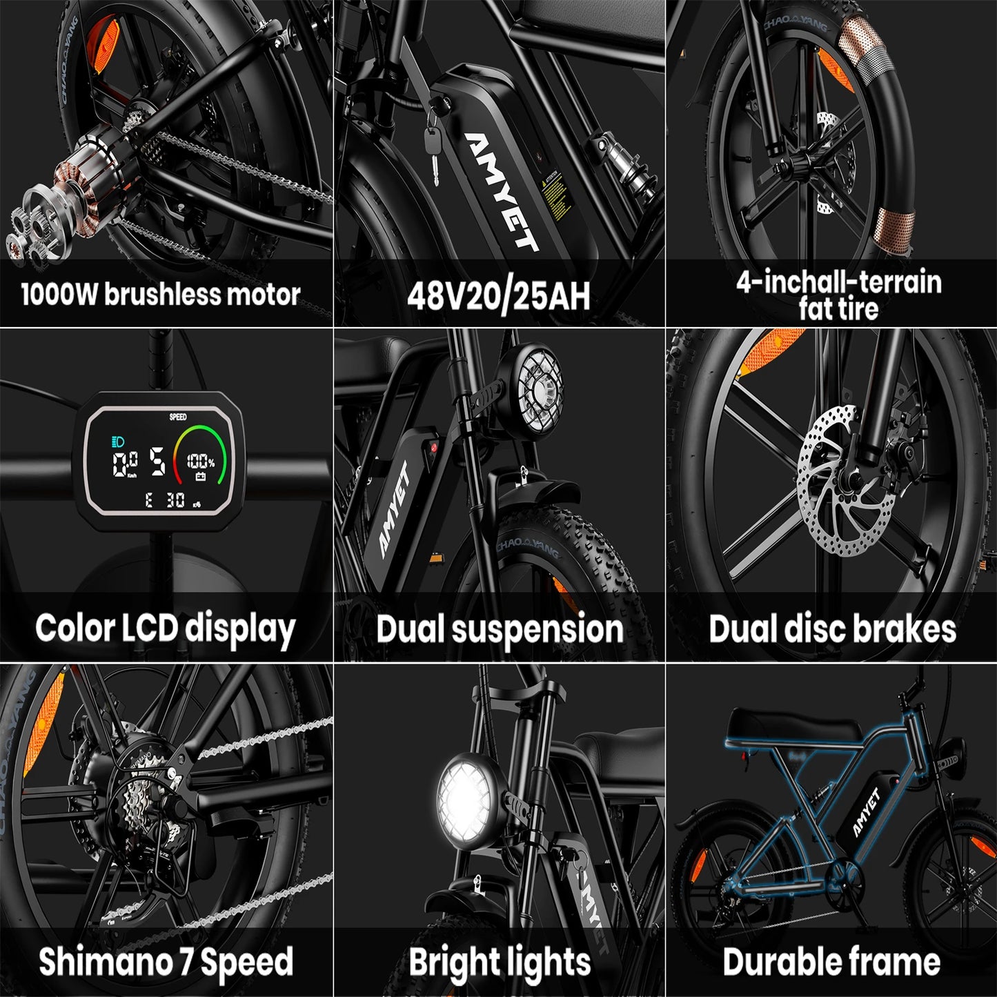 Amyet V9 G60 Electric Mountain Bike 1000W 48V Ebike