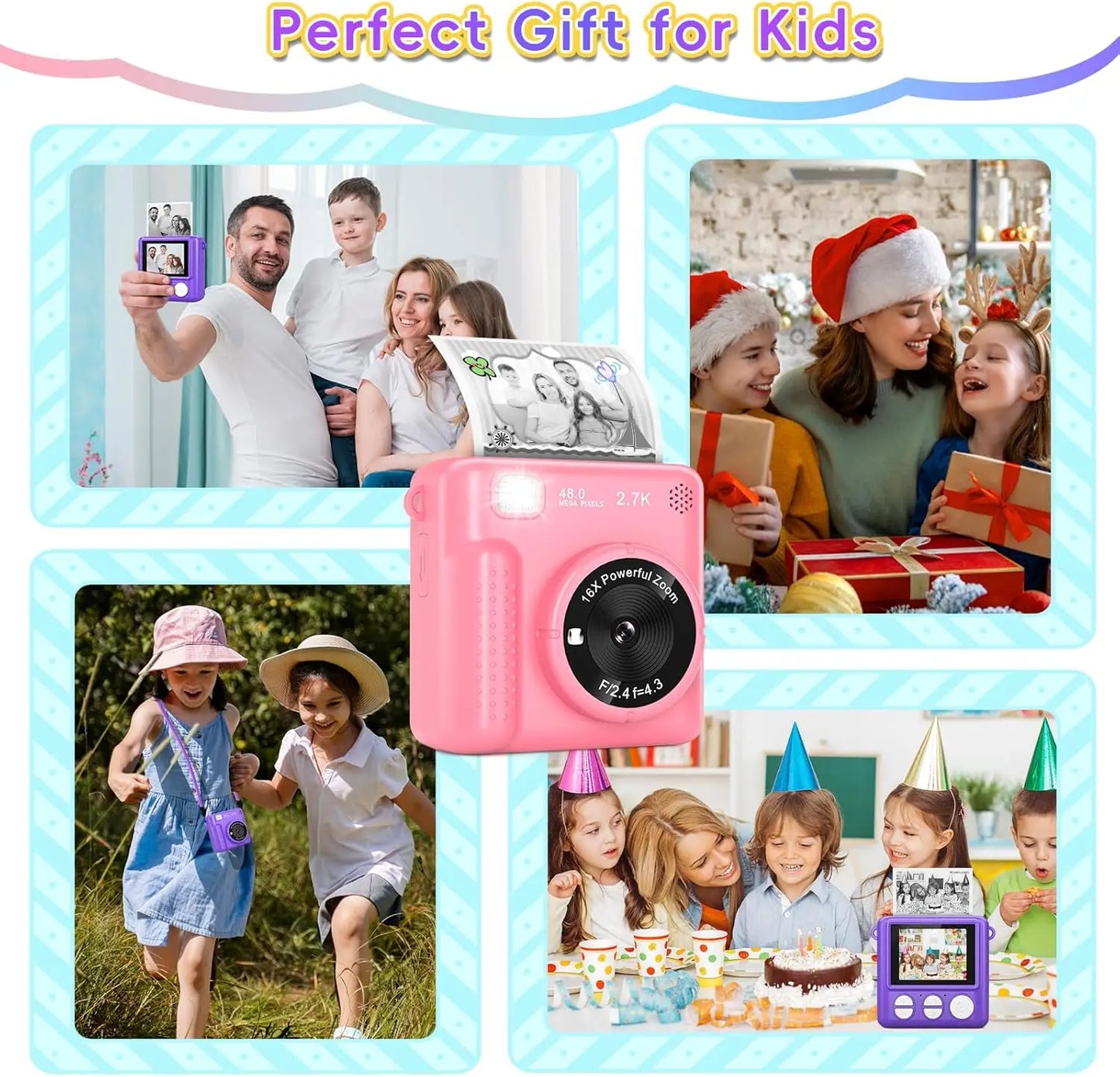 CN Kids Digital Camera Instant Printing FHD Selfies