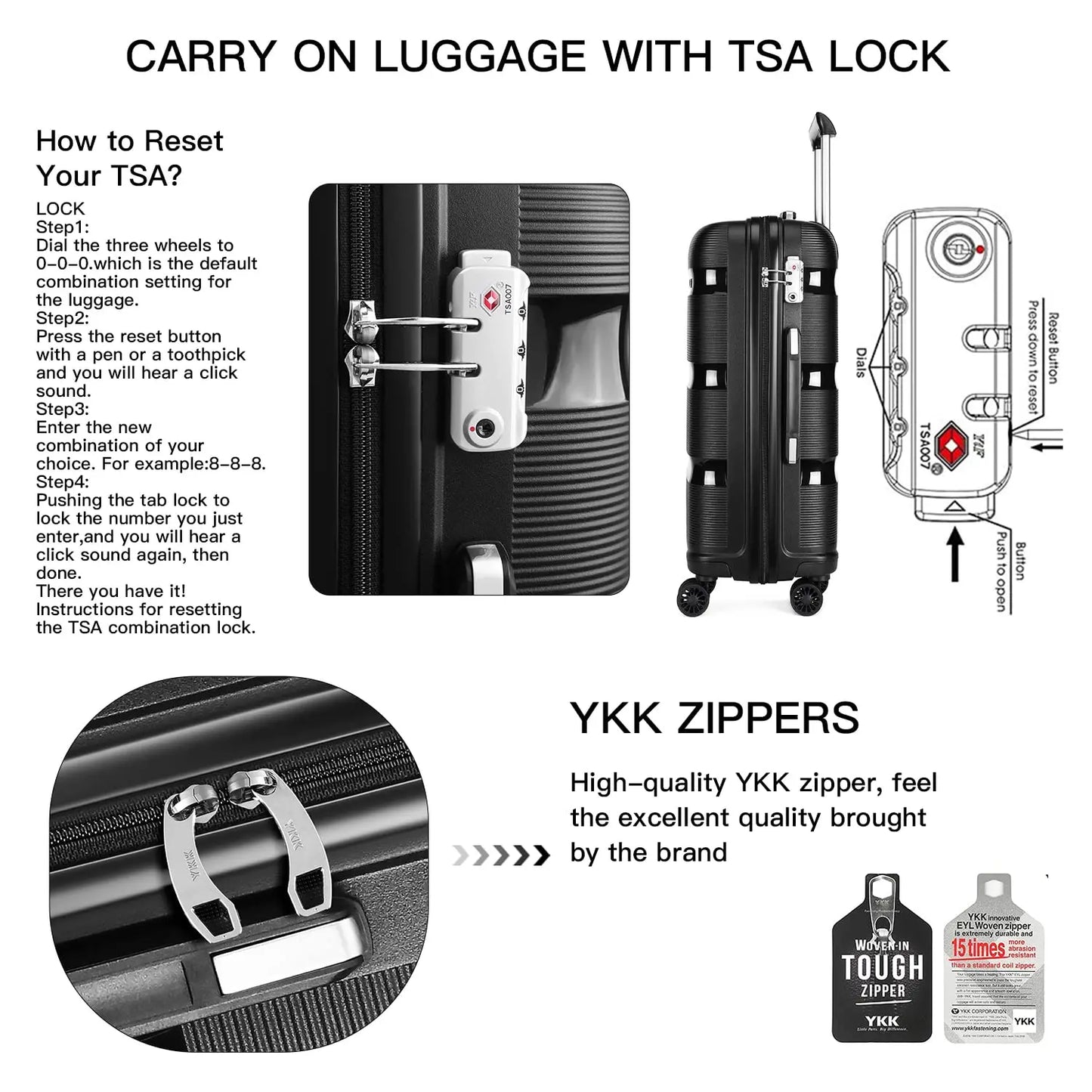 Kono Polypropylene Hardside Carryon Luggage With TSA Lock