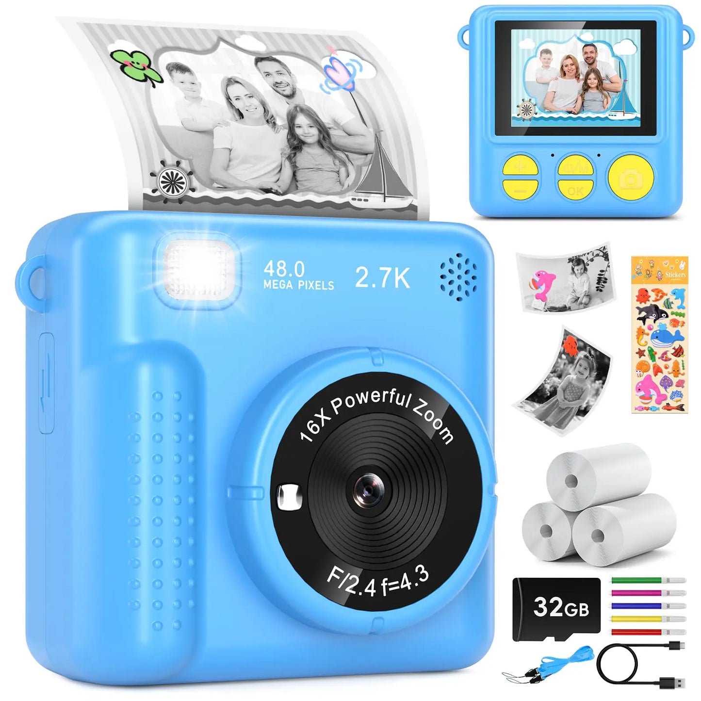 CN Kids Digital Camera Instant Printing FHD Selfies