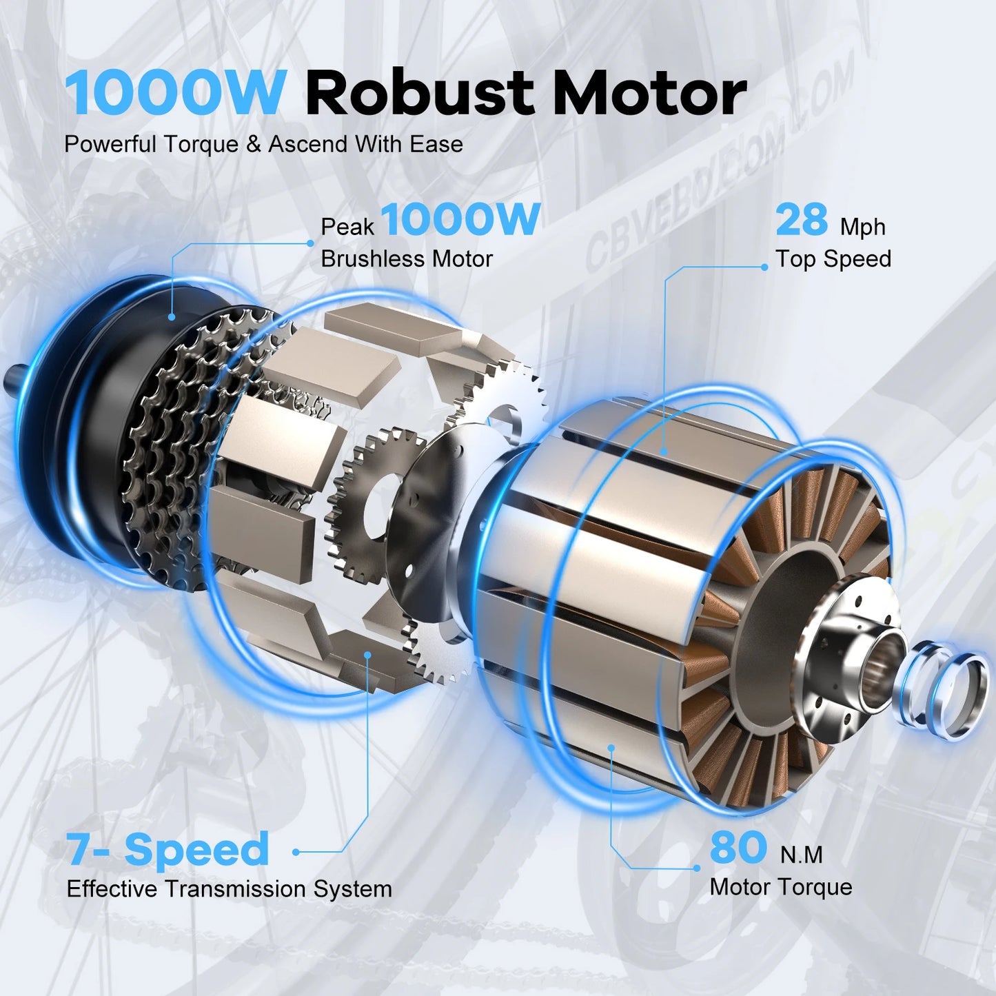 1000 Peak E Bike For Adults Removable Battery 26 In 7 Speed