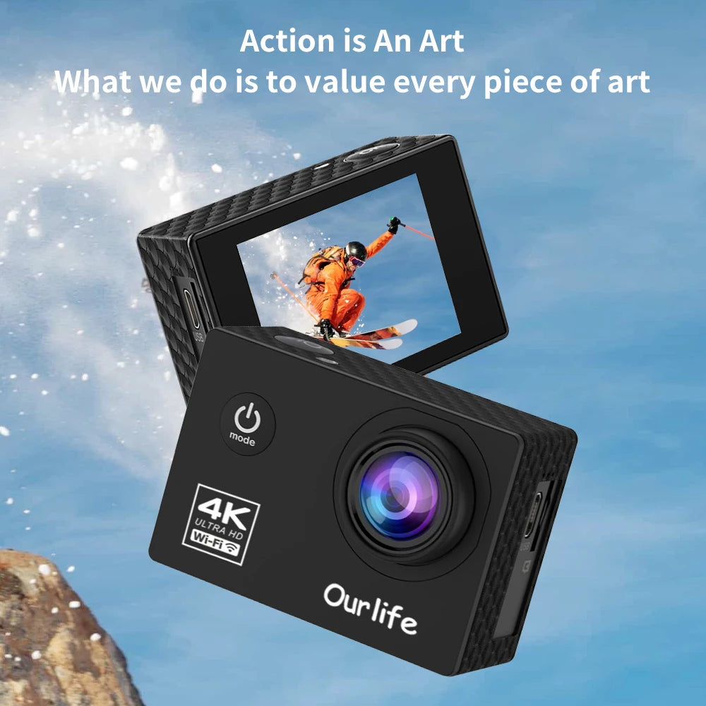 OURLIFE Action Camera 4K 30FPS Waterproof 30m DVR Pro