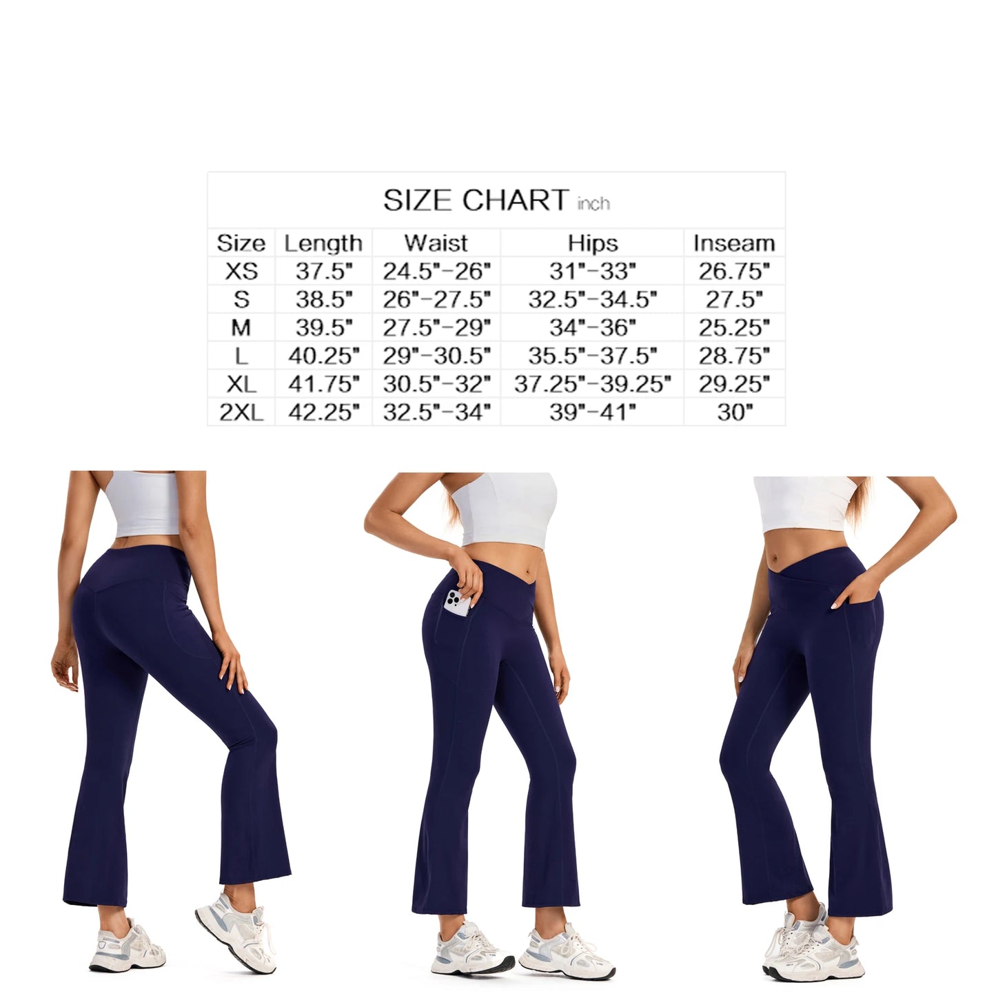 Women Hip Yoga Pants With Crossed Pockets Bellbottoms