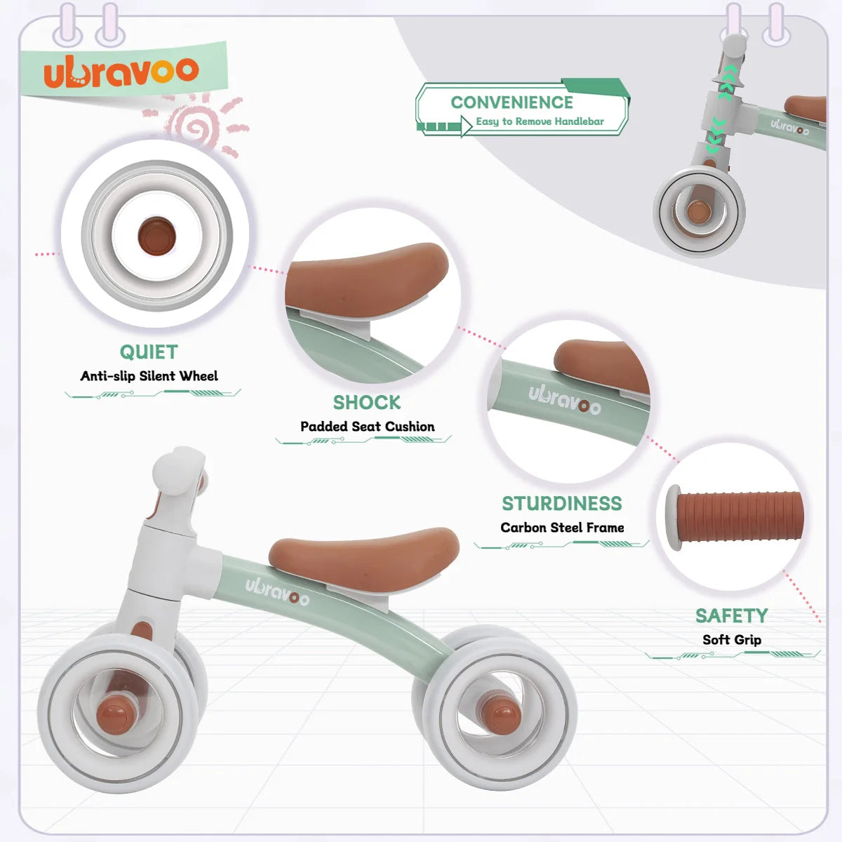 Ubravoo Baby Slide Balance Bike With Three Mode Headlight