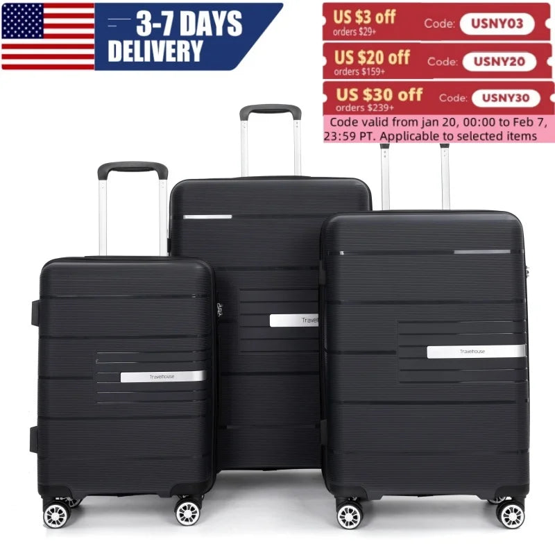 Travelhouse Hardshell PP Luggage Set 3 Piece With TSA Lock