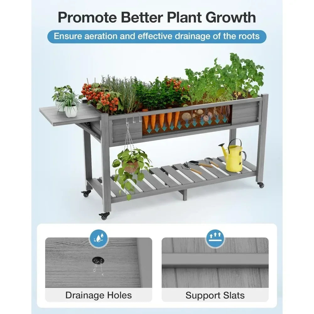 Elevated Poly Planter Raised Garden Bed With Wheels