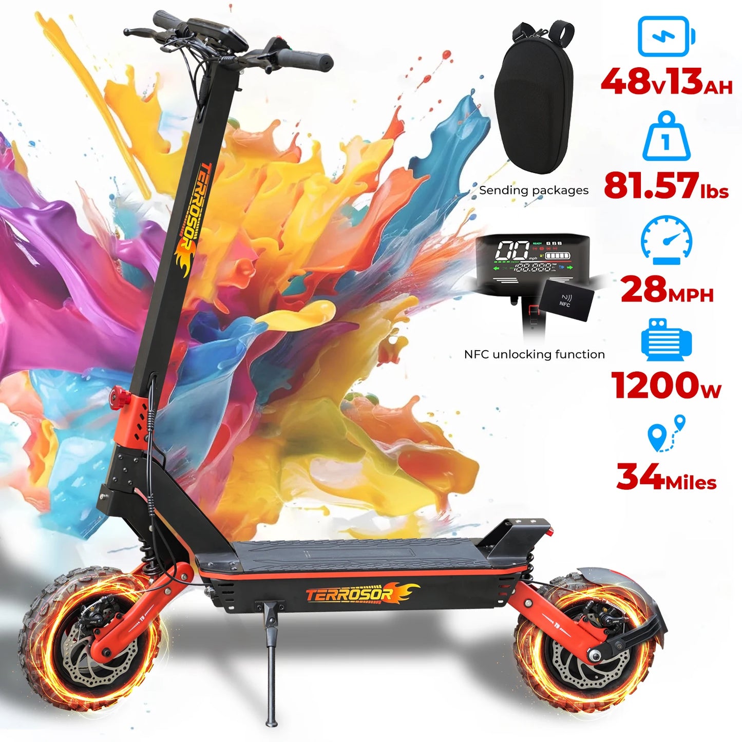 Lelekuaic Electric Scooter 28 Mile Range 1200W Power