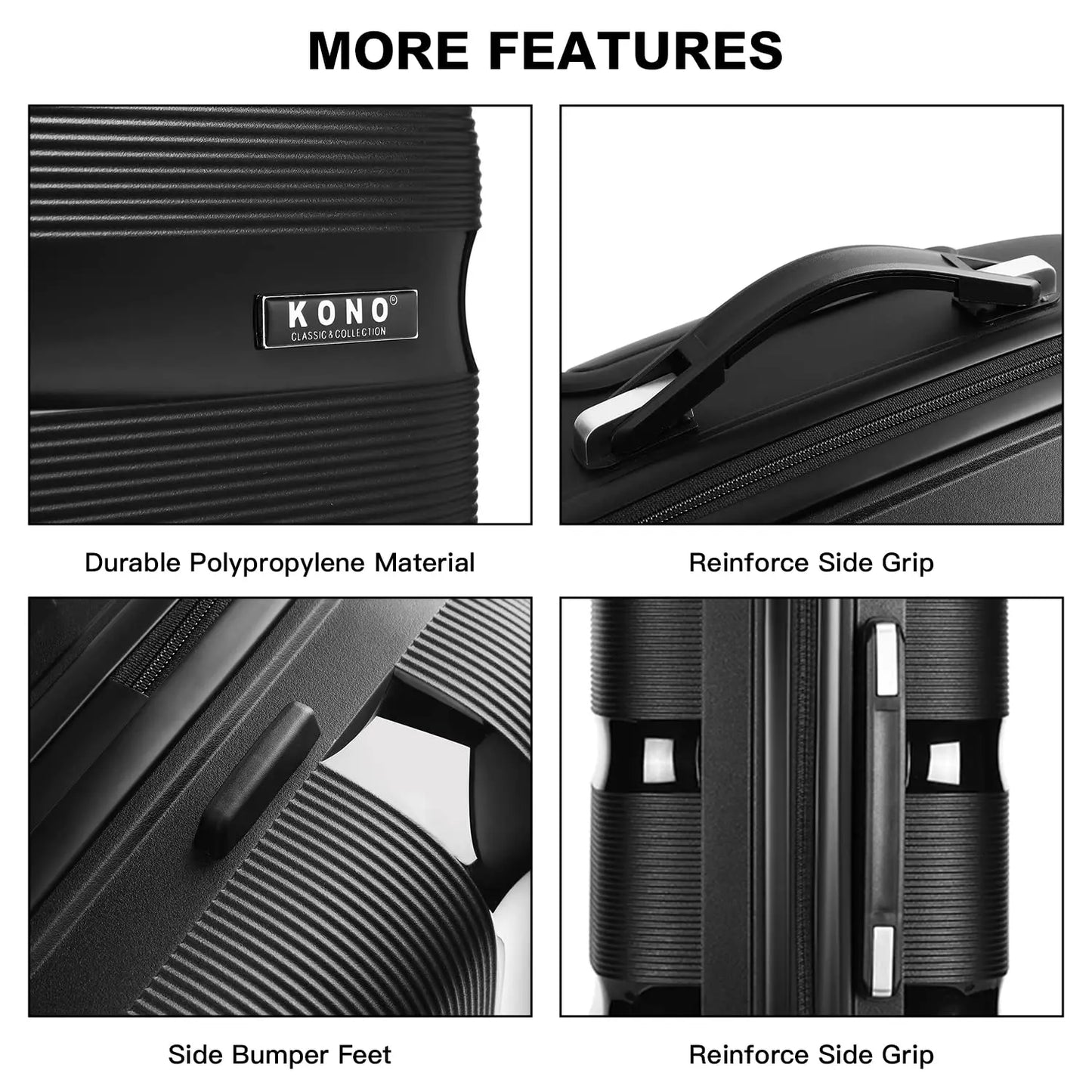 Kono Polypropylene Hardside Carryon Luggage With TSA Lock