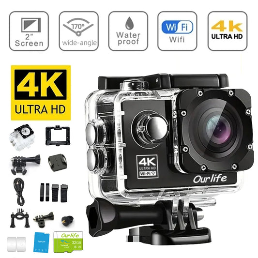 OURLIFE Action Camera 4K 30FPS Waterproof 30m DVR Pro