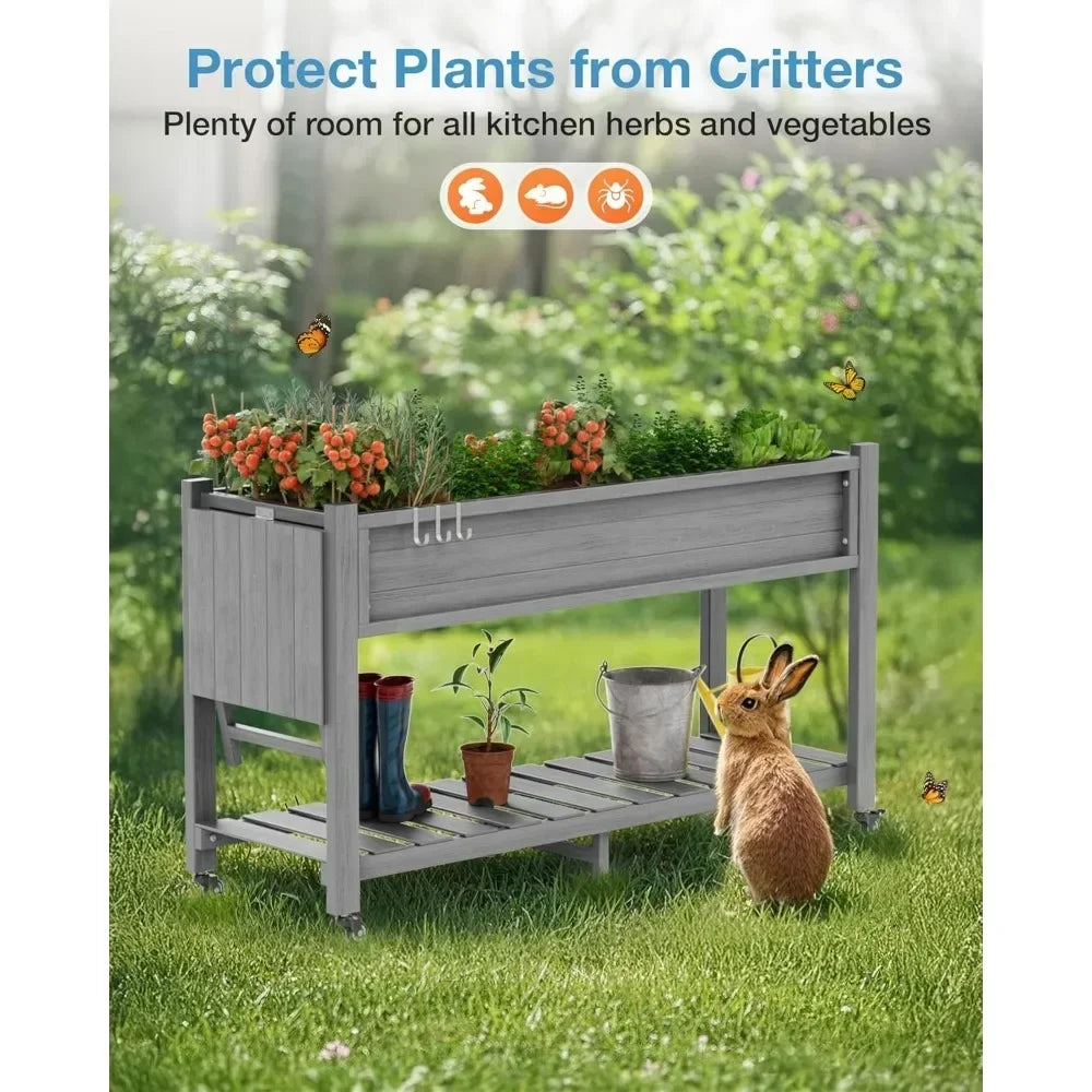 Elevated Poly Planter Raised Garden Bed With Wheels