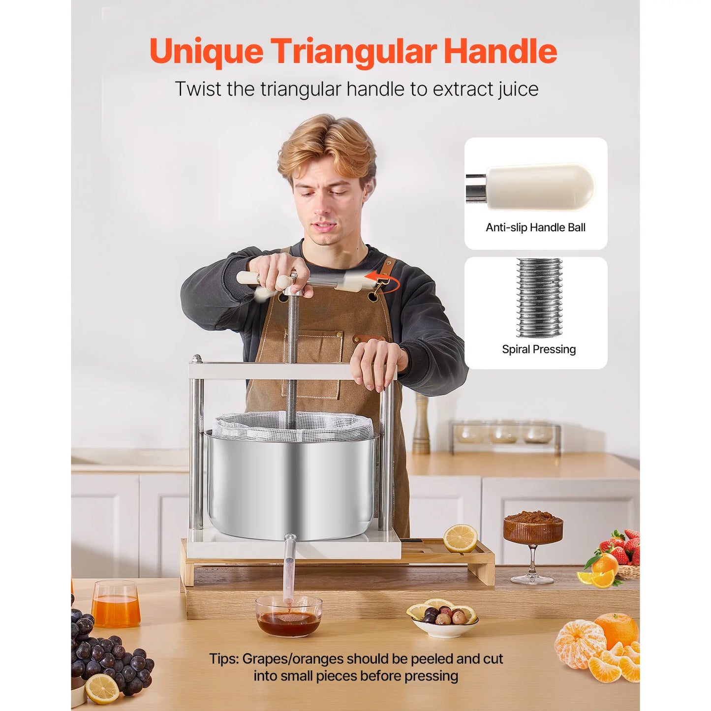 VEVOR Manual Fruit Wine Press Stainless Steel Kitchen