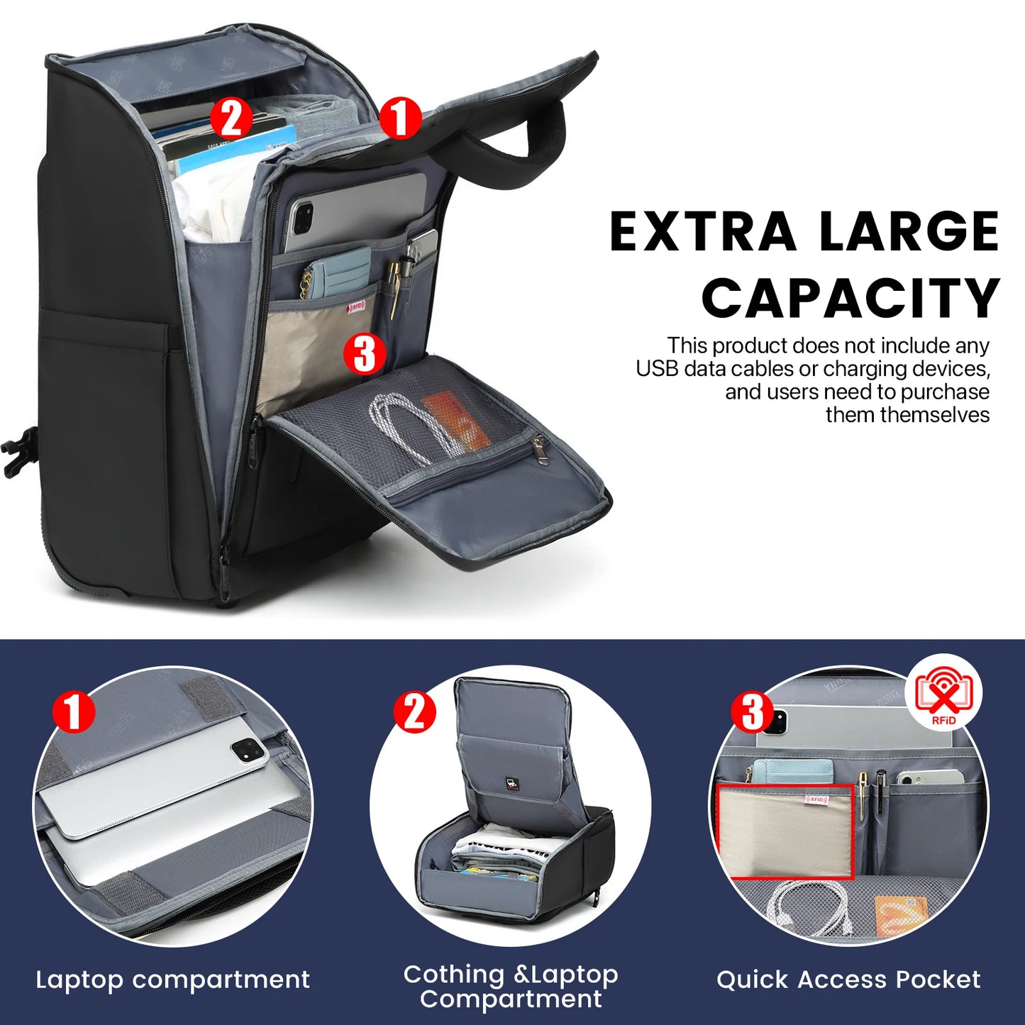 Rucyen Rolling Backpack 15.6 Laptop Water Resistant Luggage