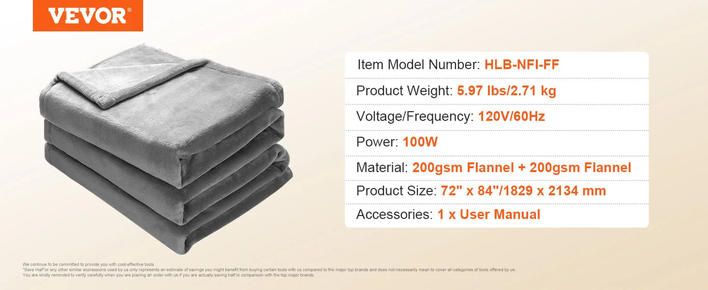 VEVOR Heated Blanket Electric Throw Soft Flannel Sherpa