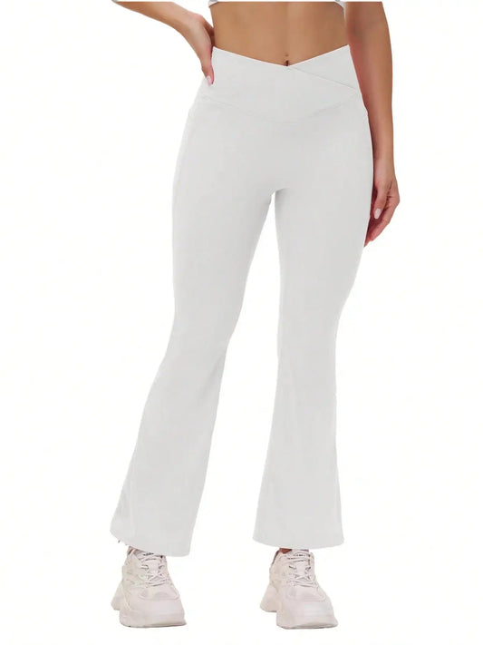 Women Hip Yoga Pants With Crossed Pockets Bellbottoms