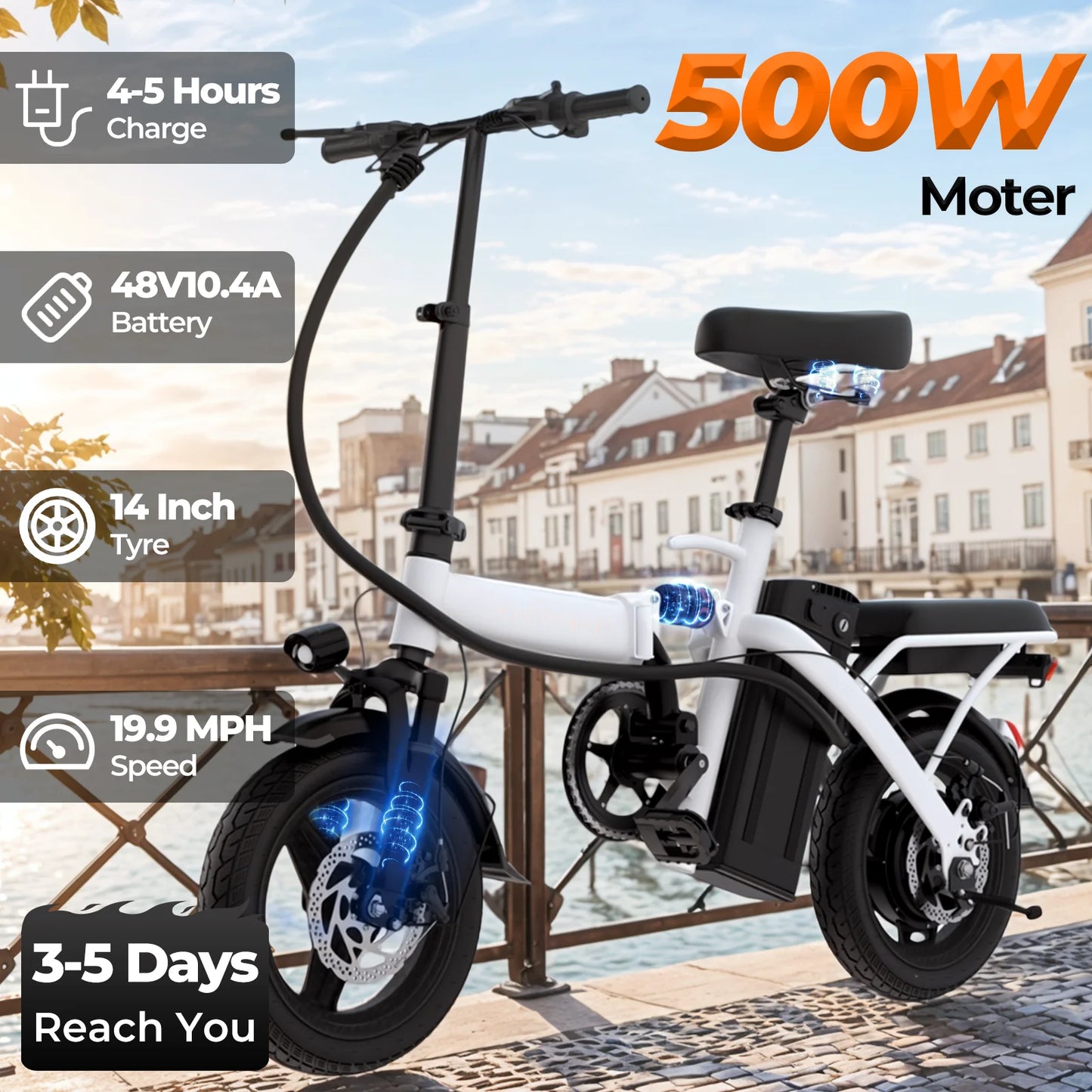 LELEKUAIC Folding Electric Bike 500W Removable Battery