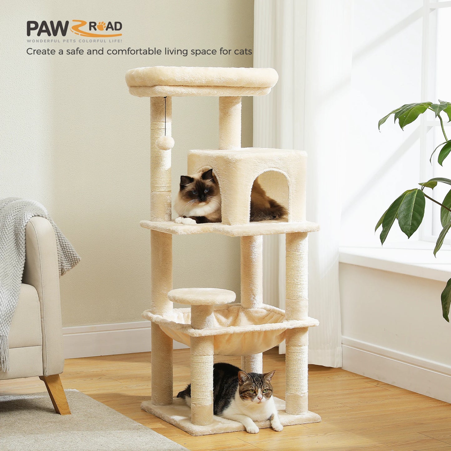 Pawz Road 4-Level Cat Tree With Sisal Scratching Posts
