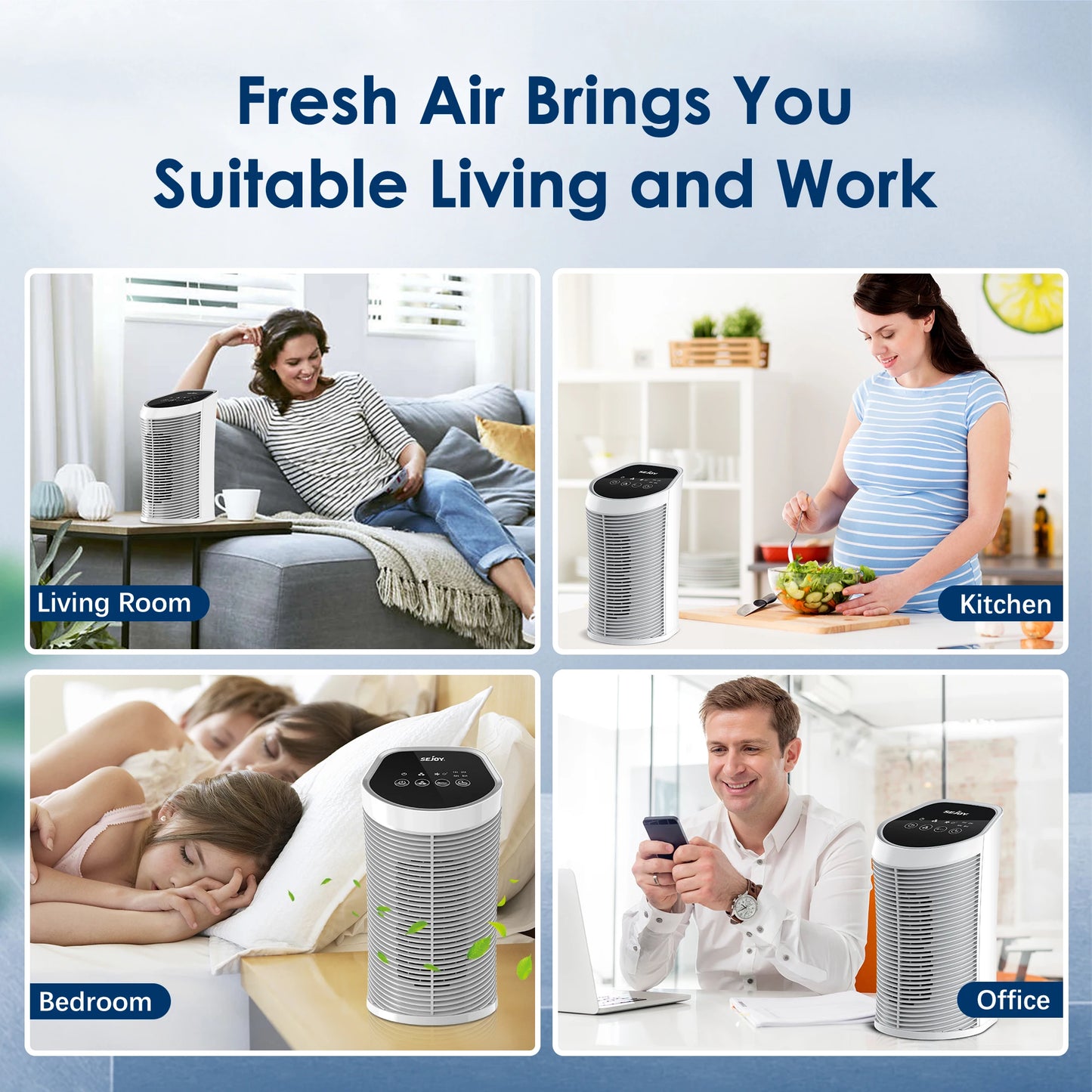 Sejoy Indoor Air Purifier With HEPA Filter Ionizer Quiet