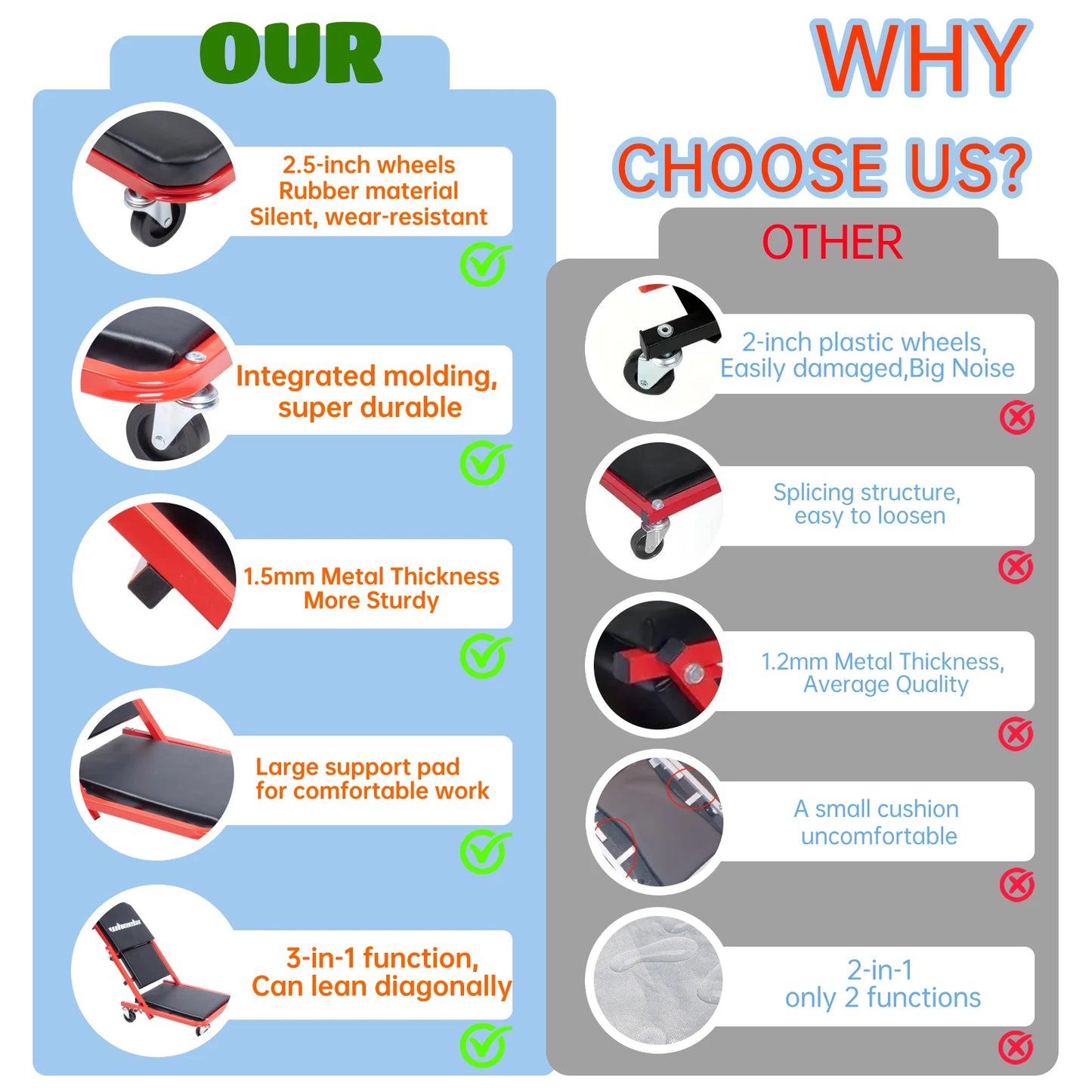 3 In 1 Rolling Mechanic Creeper Z Seat For Auto Repair