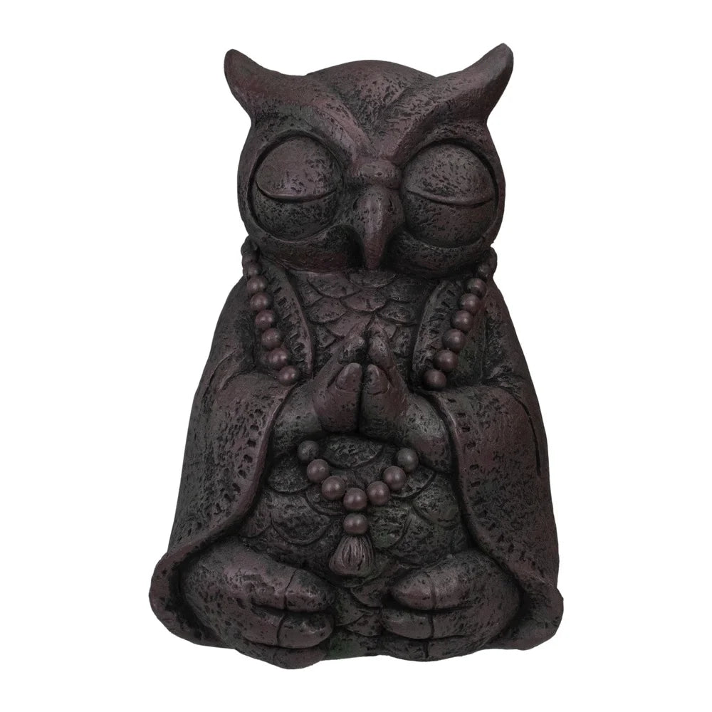 XMSJ Meditating Owl Garden Statue Polystone Zen Lotus