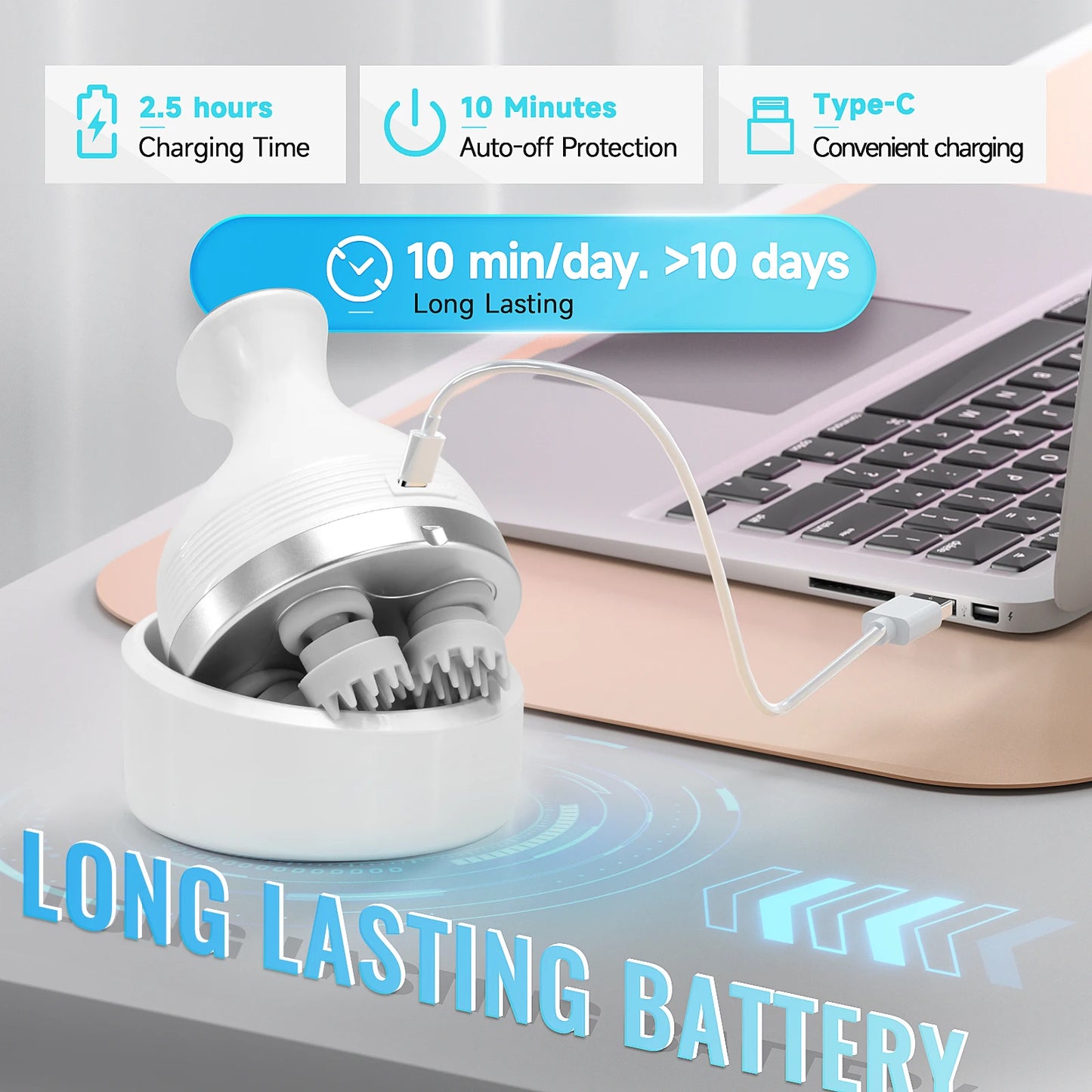 Electric Scalp Massager With Kneading Nodes For Hair Growth