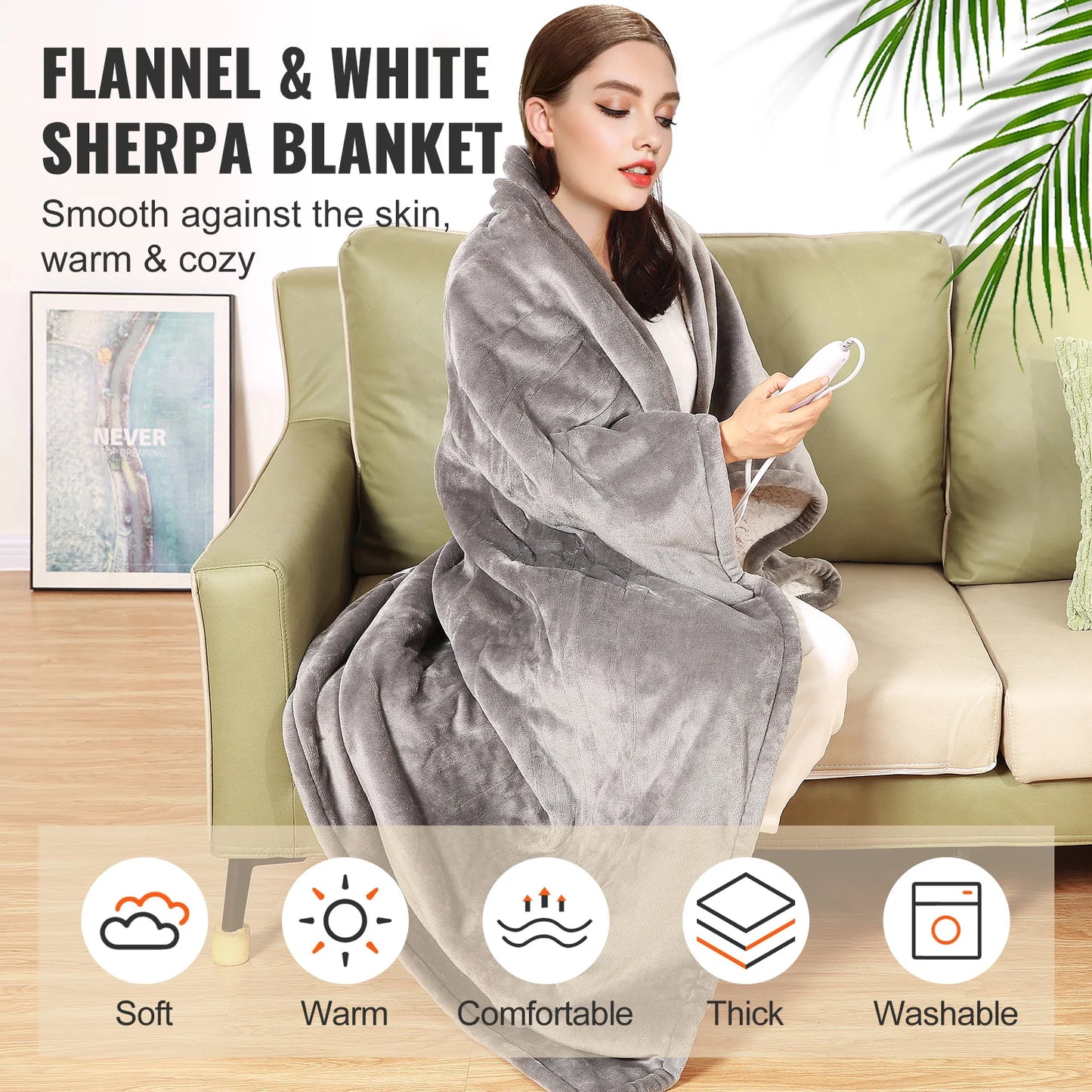 VEVOR Heated Blanket Electric Throw Soft Flannel Sherpa