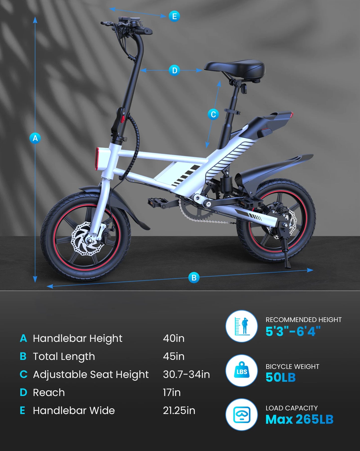 Gyroor 450W Electric Bike for Adults 18.6 MPH Three Modes