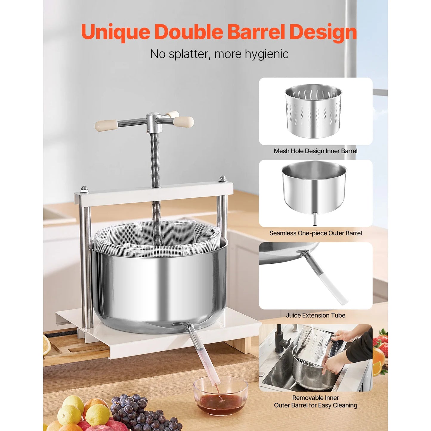 VEVOR Manual Fruit Wine Press Stainless Steel Kitchen