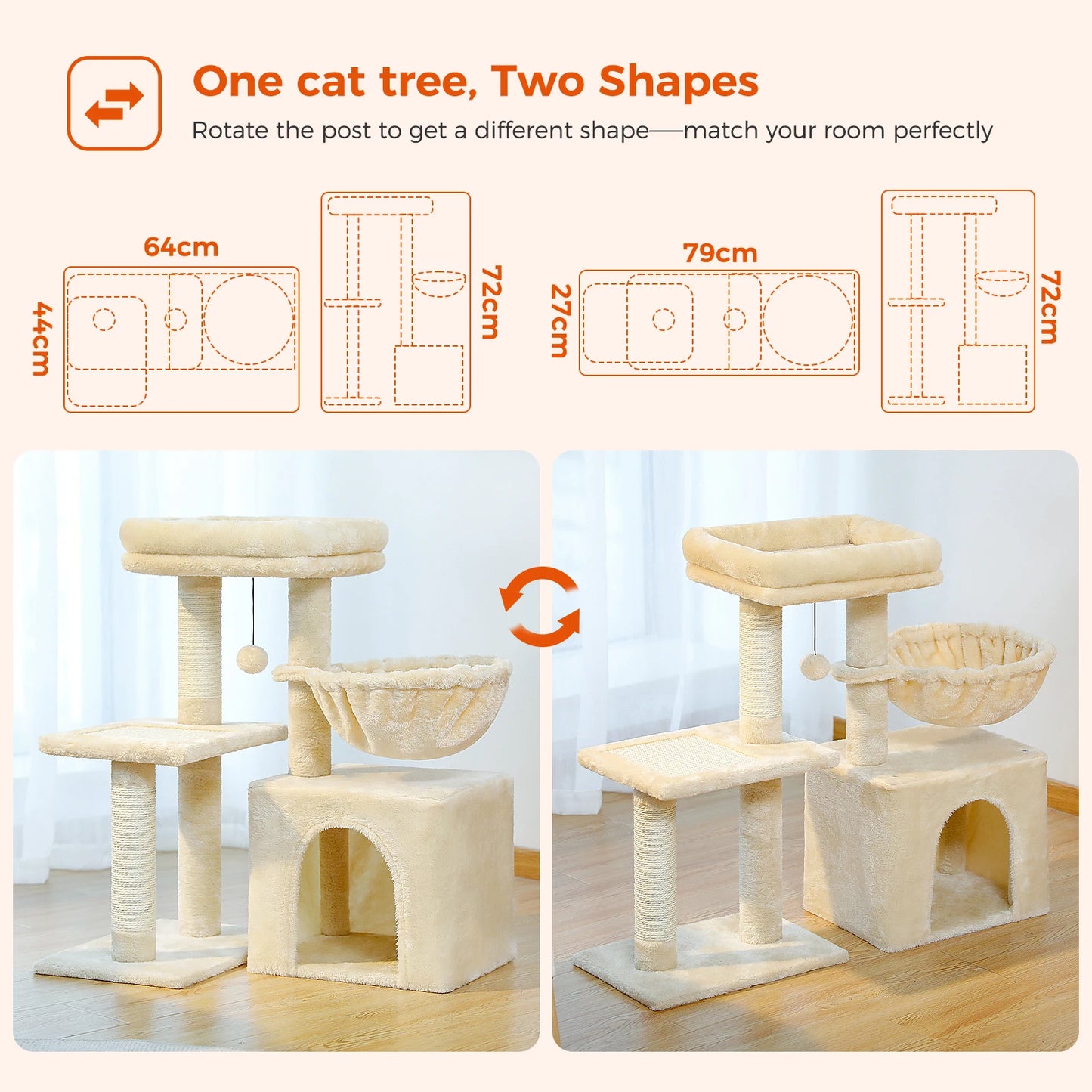 PAWZ Road 2in1 Cat Tree With Sisal Scratching Hammock