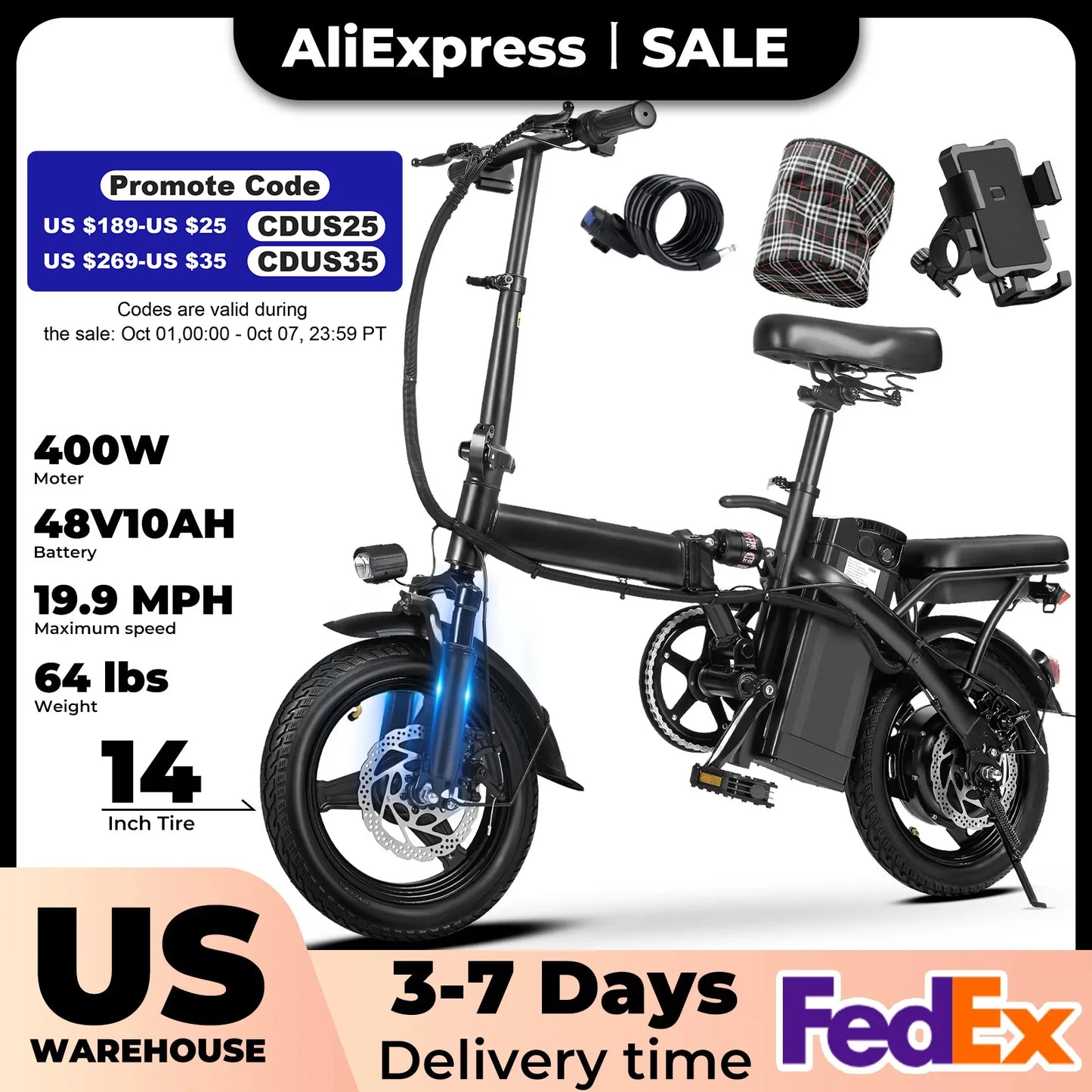Terrosor Foldable Electric Bicycle 400W Dual Disc Brakes