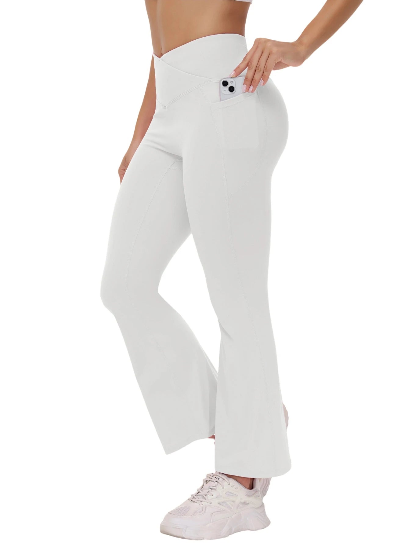Women Hip Yoga Pants With Crossed Pockets Bellbottoms