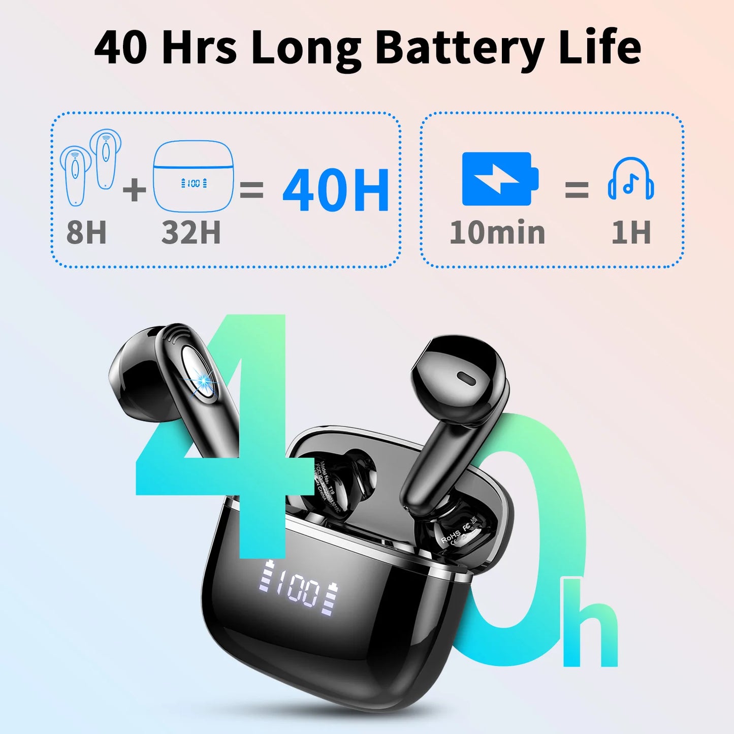 Drsaec Wireless Earbuds Bluetooth 5.3 ENC Mic LED Case