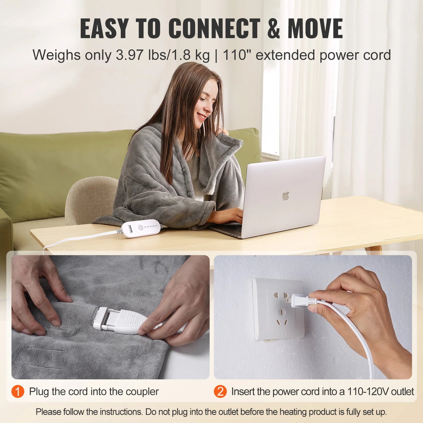 VEVOR Heated Blanket Electric Throw Soft Flannel Sherpa