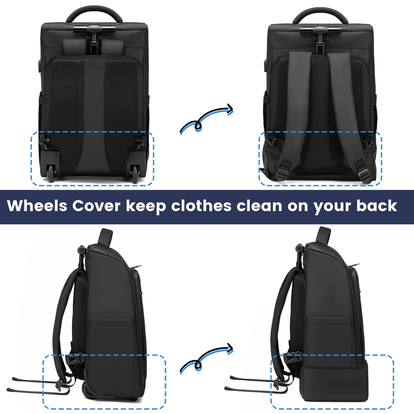 Rucyen Rolling Backpack 15.6 Laptop Water Resistant Luggage