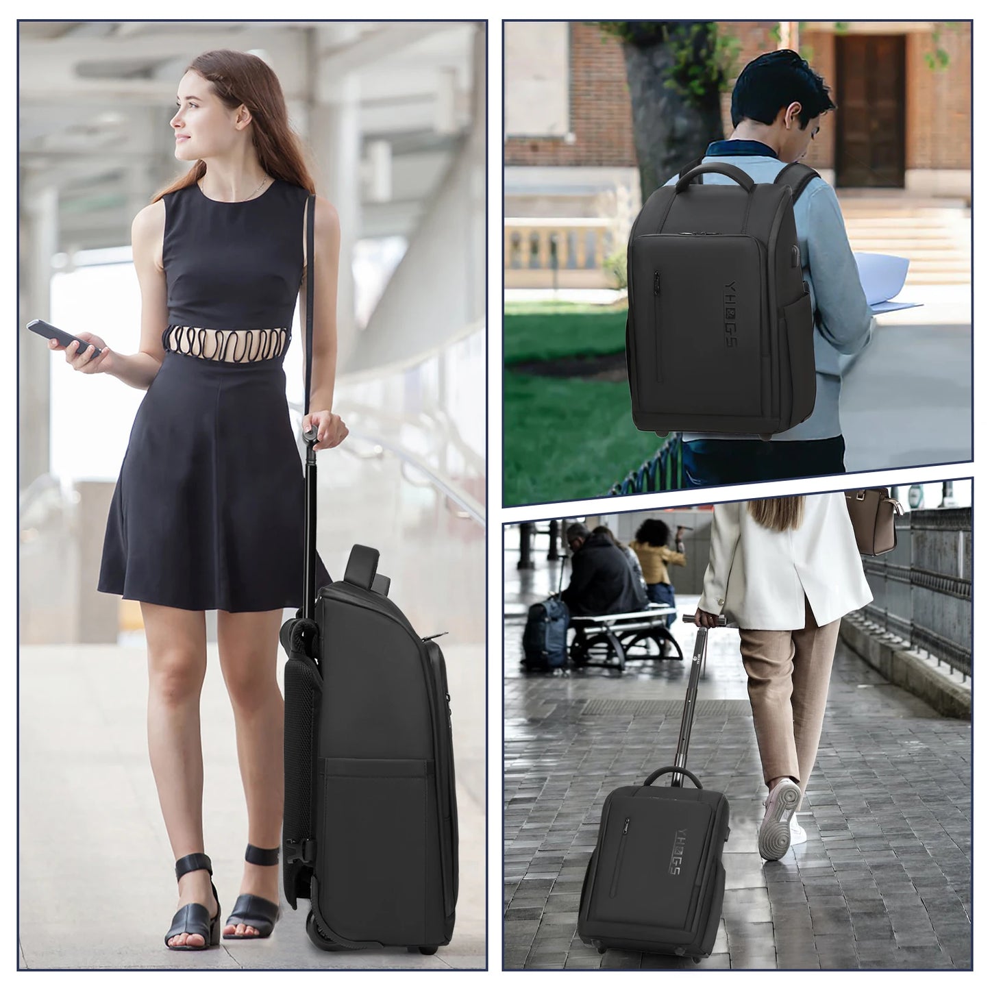 Rucyen Rolling Backpack 15.6 Laptop Water Resistant Luggage