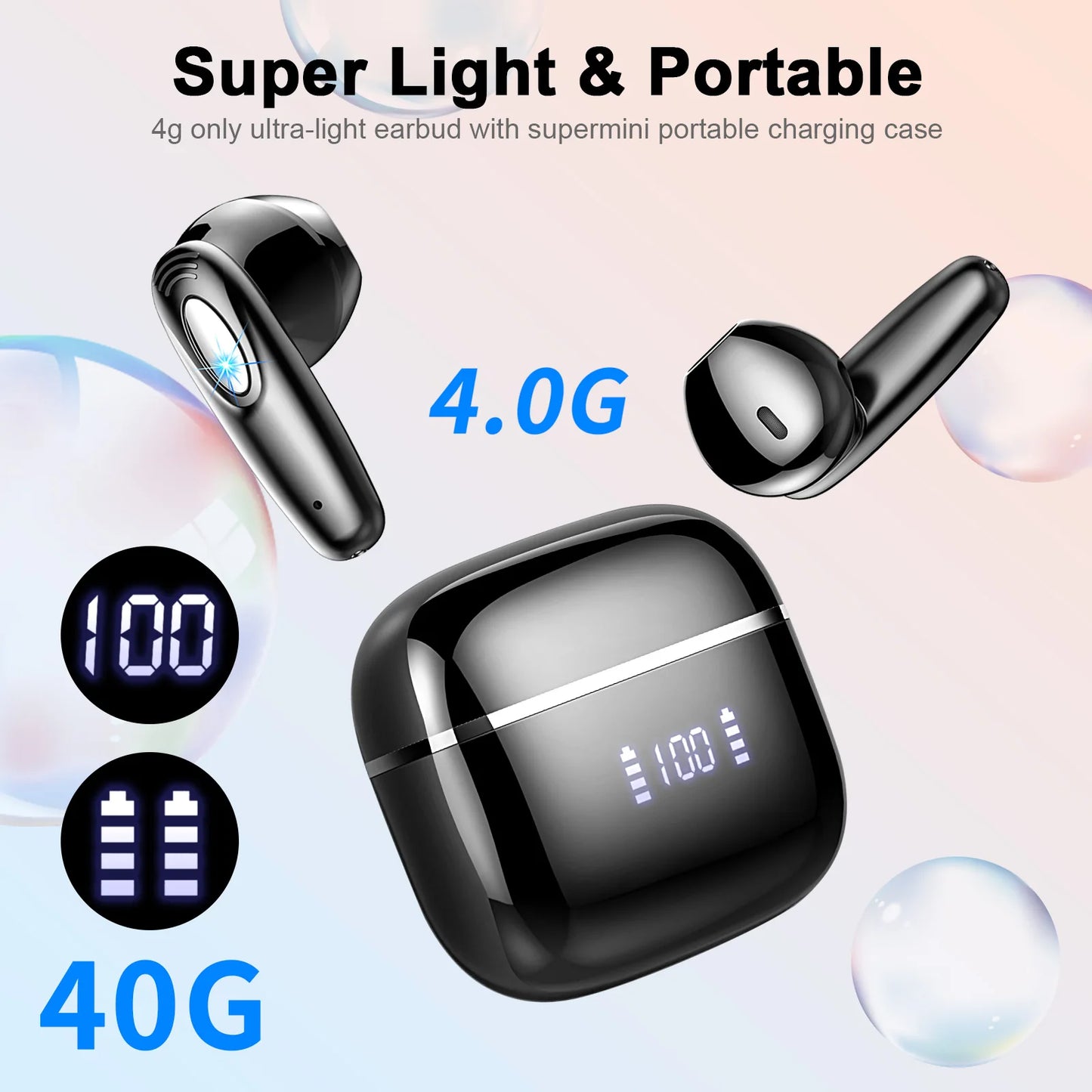 Drsaec Wireless Earbuds Bluetooth 5.3 ENC Mic LED Case