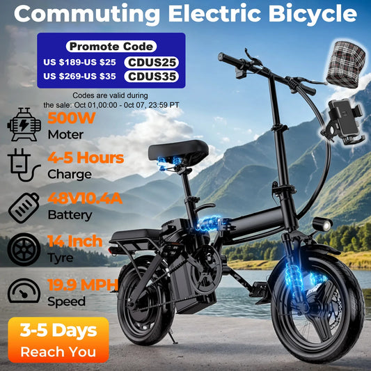 Lelekuai 500W Folding Electric Bike 48V Battery 14 Inch