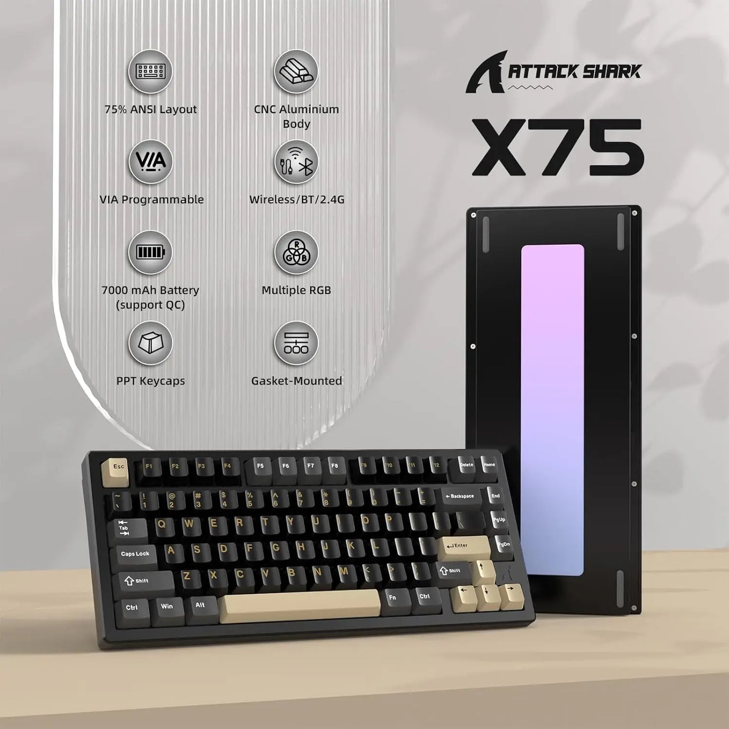 Attack Shark X75 Aluminum CNC Wireless Mechanical Keyboard