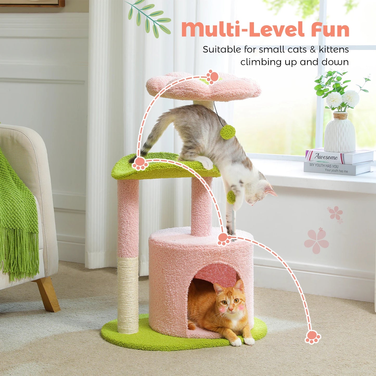 PAWZ Road Flower Cat Tree With Natural Sisal Scratching Post