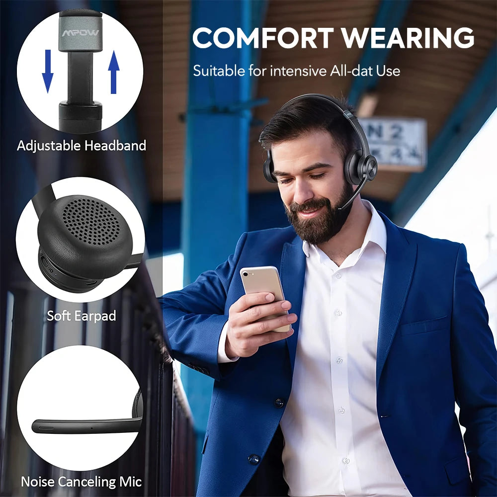 MPOW HC9 Bluetooth 5.3 Headset For Call Center Office