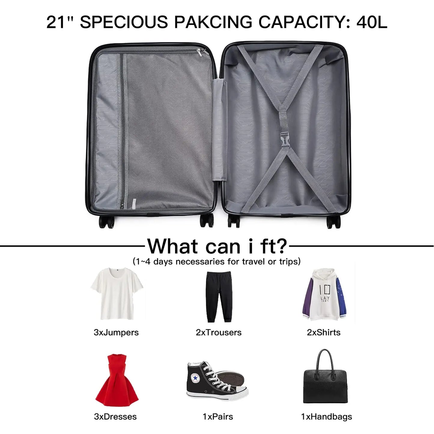 Kono Polypropylene Hardside Carryon Luggage With TSA Lock