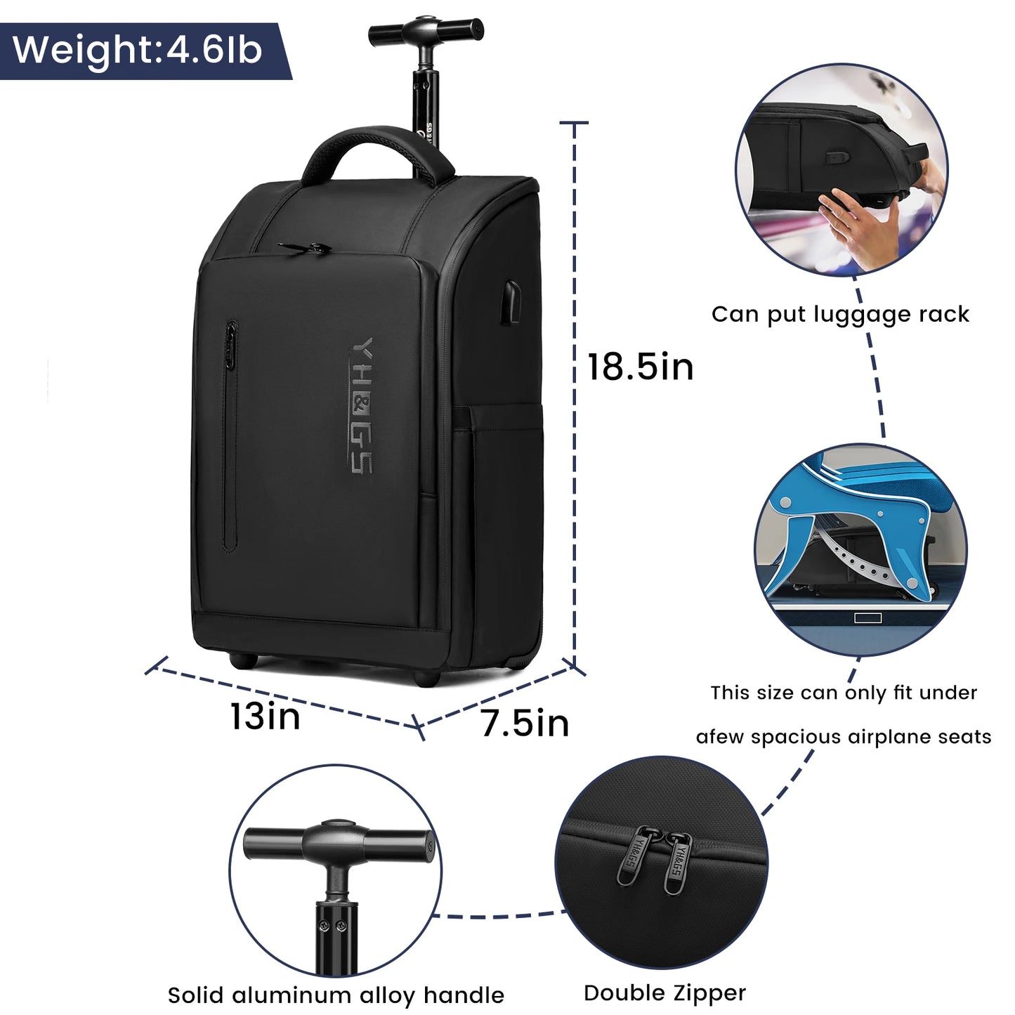 Rucyen Rolling Backpack 15.6 Laptop Water Resistant Luggage